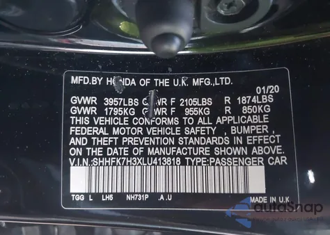 2020 Honda Civic Lx из США, поврежденный, VIN SHHFK7H3XLU413818